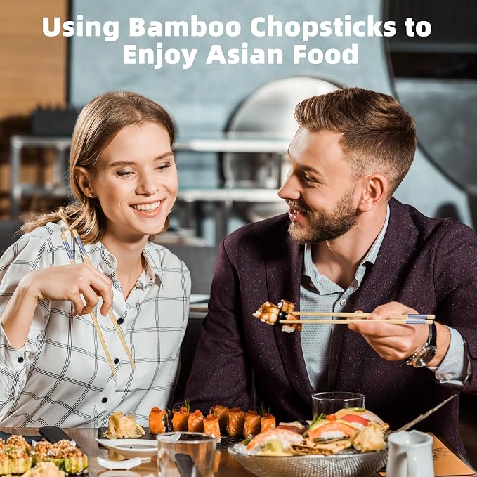 Antner 5 Pairs Bamboo Chopsticks Reusable Japanese Style Chopstick Gift Sets, Classic Natural Bamboo Chop Sticks Dishwasher Safe, 8.8 Inch/22.5cm