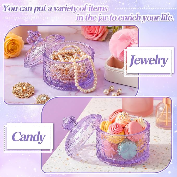 Body Powder Puff and Container, Crystal Container with Soft Dust Powder Puff Washable Reusable Face Body Glitter Wet Dry Makeup for Women Gift(Purple, Pink Crown)