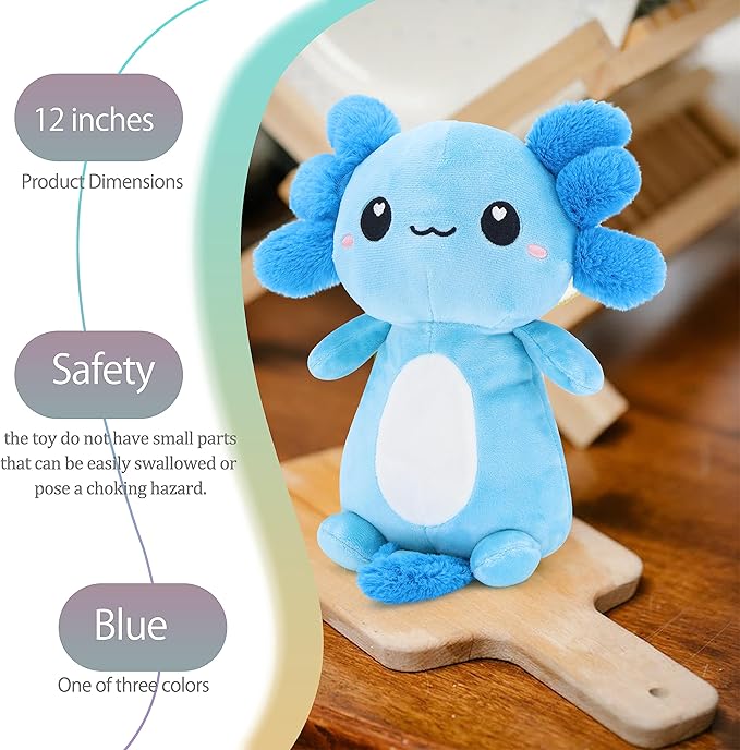 Axolotl Plush, Cute Pink Axolotl Stuffed Animals, Kawaii Soft Plushies Pillow Toy Plushie Gifts for Girls Kids Decor (Blue)