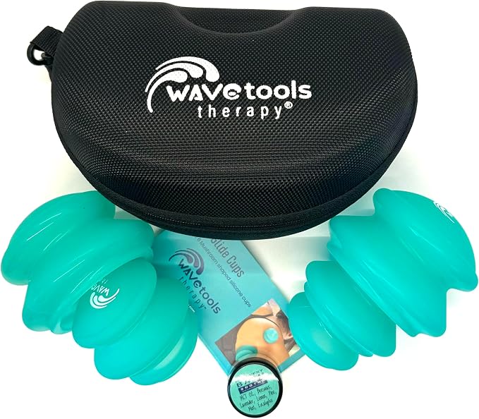 Wavetools Therapy Glide Silicone Sport Cupping set of 6 mushroom cups in case Ideal for massage, myofascial release, circulation and scars. (Matte Teal finish)