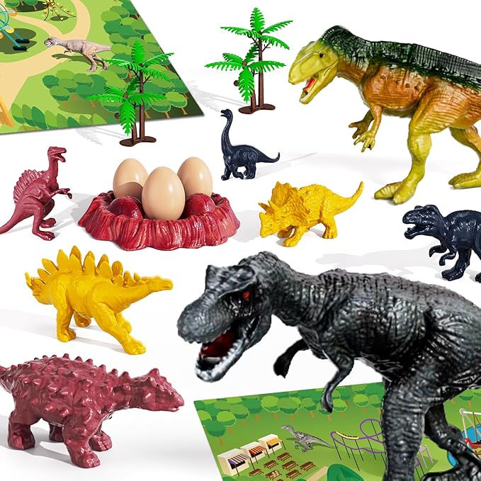 Dinosaur Truck for Kids 2-4, Dinosaur Action Figure Toys for Toddler 3-5 with 8 Dinosaur Figures, Play Mat, Egg, Tree, T-Rex Transport Car Carrier Birthday Gifts Toys for Boys 2 3 4 5 6 Year Old