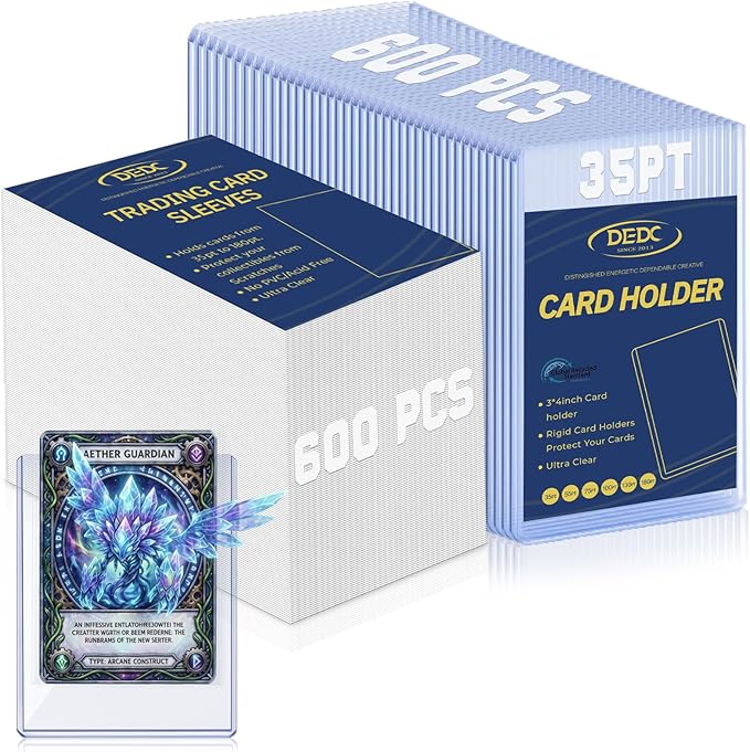 DEDC 1200 Top Loader Thick Card Load Holder Storage for Trading Cards Sports Soft Penny Sleeves Hard Plastic 35 Point Protective 3" x 4" Toploaders Rigid Memorabilia Collectibles