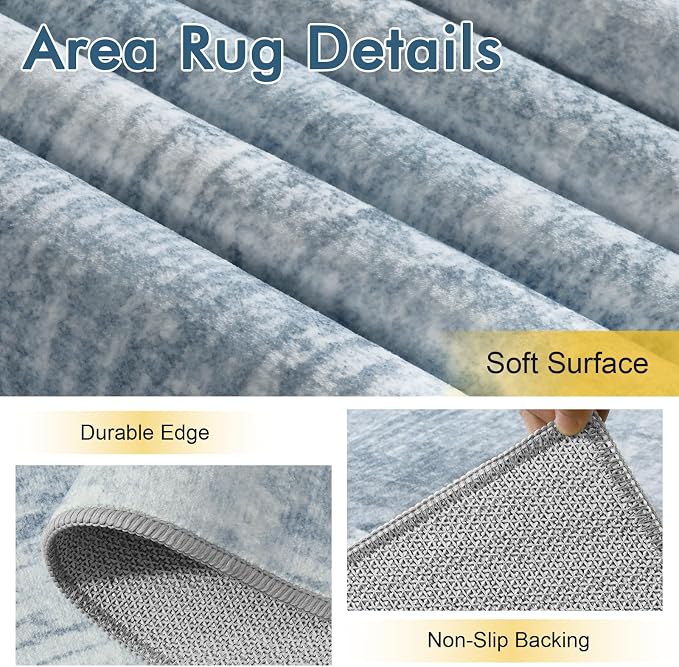 8x10 Ft Large Area Rugs for Living Room, Soft Non-Slip Washable Rugs Modern Abstract Pattern Carpet for Bedroom Indoor Floor Nursery Home Decor (Blue)