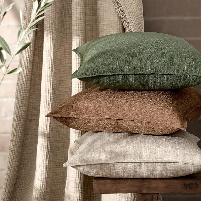 MIULEE Thick Textured Decorative Throw Pillow Covers 18x18 Inch Brown Sugar | Set of 2, Linen Blend Pillow Cover, Flange Edge Design, Farmhouse Modern Boho Style, Bed Couch Living Room Decor