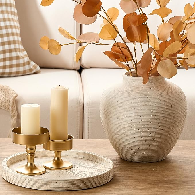 Vanselia Ceramic Flower Vase Home Decor - Large Tall Farmhouse Table Vases Rustic Vintage Living Room Kitchen Bedroom Decorations for House Book Shelf Office Coffee Desk Dining Fireplace (10" Rustic)