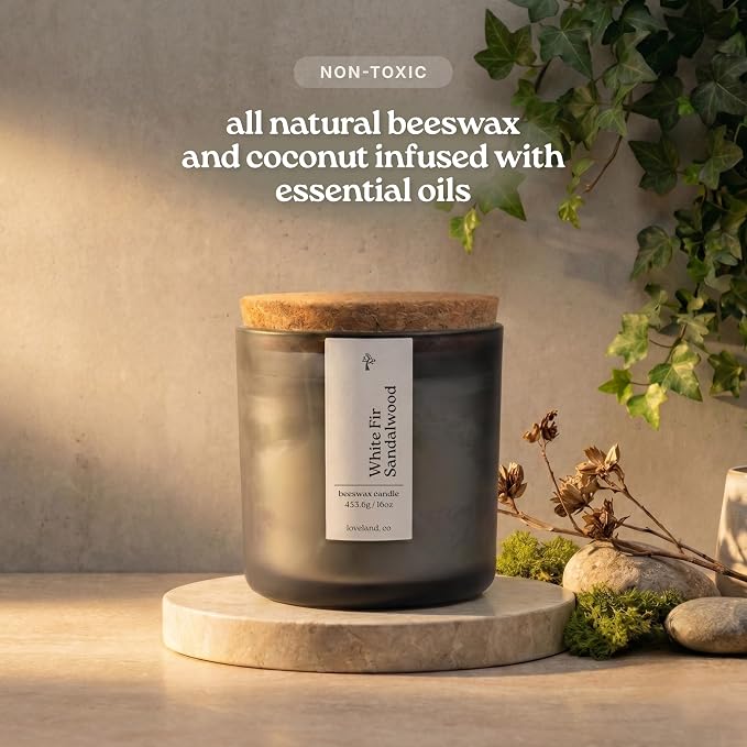 Aspen & Oak Luxury Beeswax Candle 16oz - Long Burning Pure Beeswax Candles, Non Toxic, Natural, Clean, Essential Oil Scented Organic Candles, Home Decor & Gifts - White Fir Sandalwood