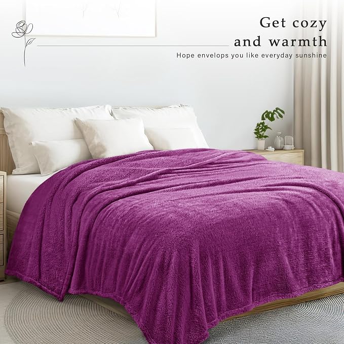 Exclusivo Mezcla Soft Plush Fleece King Size Blankets for Bed Living Room | Lightweight Fuzzy Fluffy Large Blanket for All Seasons, Cozy Velvet for Women Men, Machine Washable, 90"x104", Purple