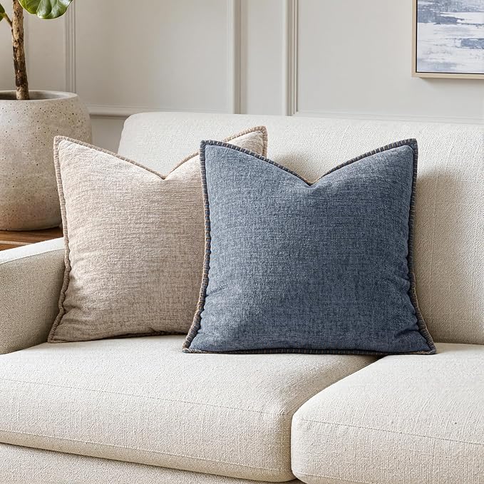 MIULEE Decorative Couch Throw Pillow Covers 18x18 in Dark Grey Blue 2 Pack | Farmhouse Pillow Covers with Stitched Edge, Soft Chenille Cushion Cases, for Sofa Bed Living Room Home Decor