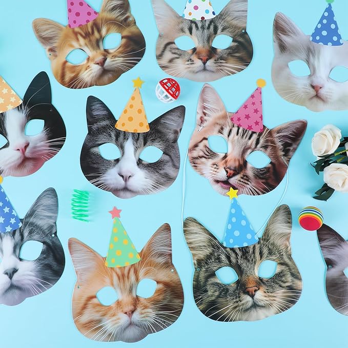 12 Pieces Cat Birthday Party Decoration Masks Cat Favors Kitten Party Kitten Decoration Masks Facial Cats Theme Cats Supplies for Birthday Kids' Dress Up & Pretend Play Supplies