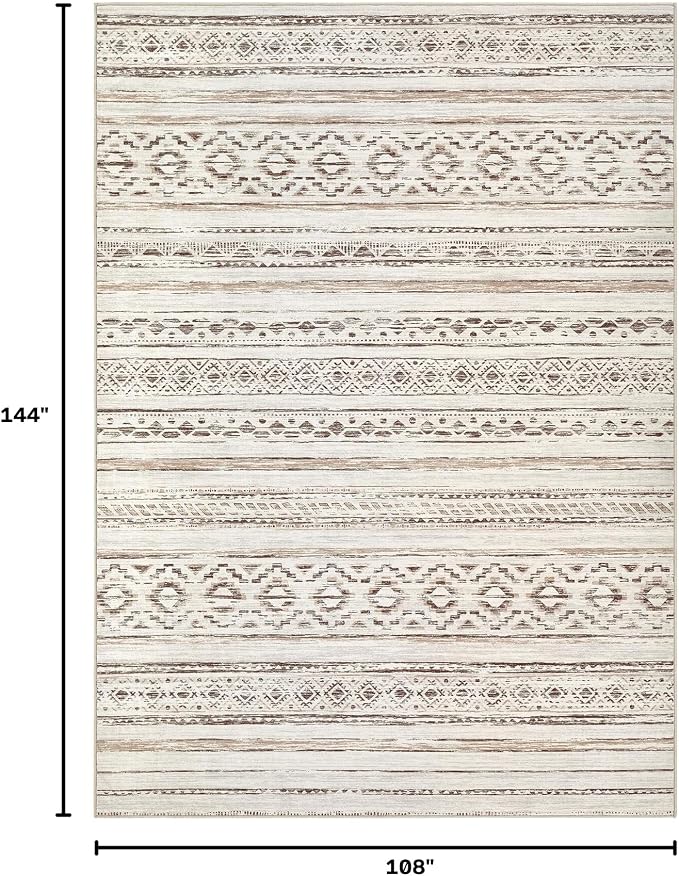 cotiled 9x12 Area Rugs Living Room Rug: Washable Boho Rugs with Non Slip Backing Large Soft Indoor Stain Resistant Carpet for Bedroom Farmhouse Dining Room Lightweight Home Decor Cream Brown