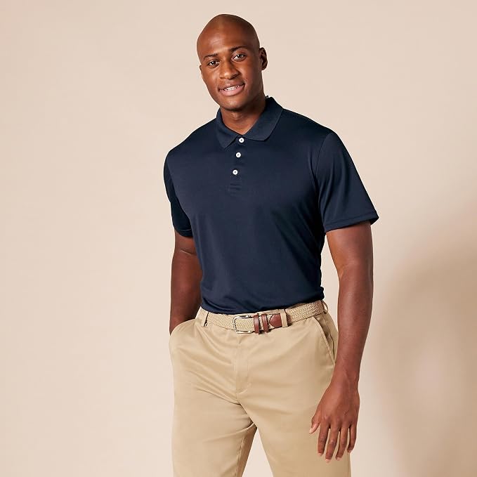 Amazon Essentials Men's Moisture Wicking Golf Polo Shirt, Short Sleeve, Slim-Fit, Quick-Dry, Active Wear