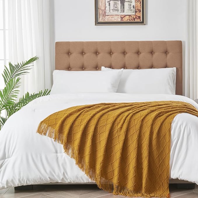 inhand Brown Knitted Throw Blanket for Couch and Bed, 60"x80" | Knit Fall Decor Halloween Blanket with Tassel, Lightweight Decorative Farmhouse Warm Woven Blankets and Throws for Women