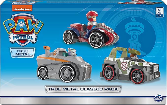 Paw Patrol, True Metal Classic Pack of 3 Collectible Die-Cast Vehicles, 1:55 Scale