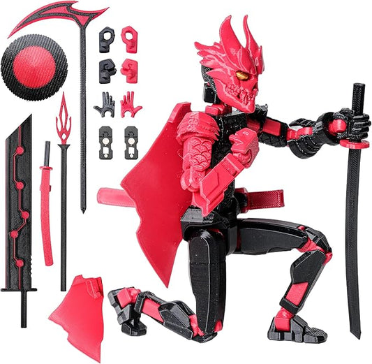 (Assembly Completed Dummy 20 Action Figure, 8.1 inches, Strong Magnetic Accessories, 10 in 1, 3D Printed Robot Multi-Jointed Movable，Oni Warrior Series， Black&Red