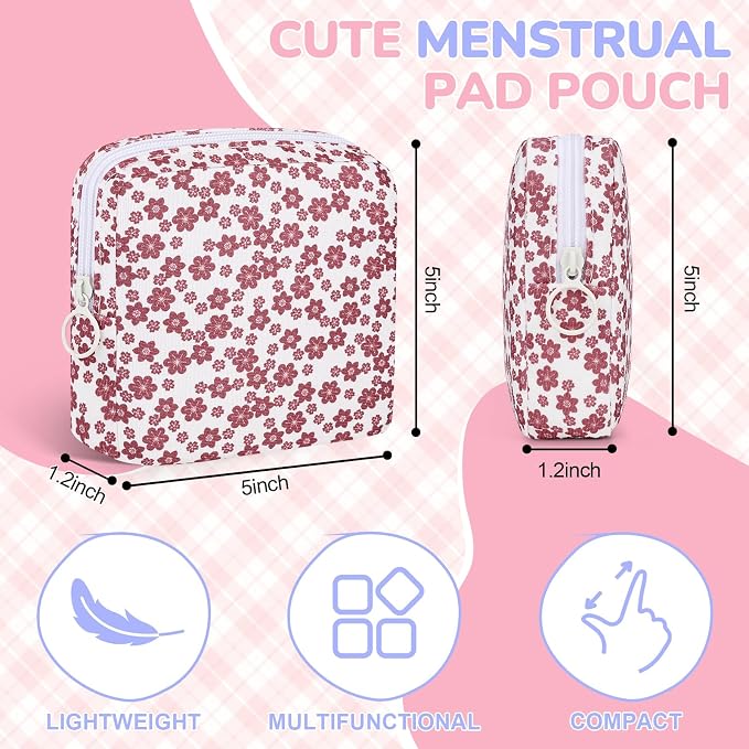 Floral Sanitary Pad Pouch Canvas Period Pad Bags for Women Black | Discreet, Portable, Menstrual Cup and Sanitary Napkin Storage, First Period Kit Storage, Tampon Bag