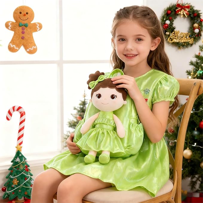 Lazada Toddler Backpack - Baby Girl Gifts Curly Fingerprints Plush Doll Dress Backpack - Fashion Girls Curly Rolled Fingerprints Series - Fluorescent Green 11 Inches