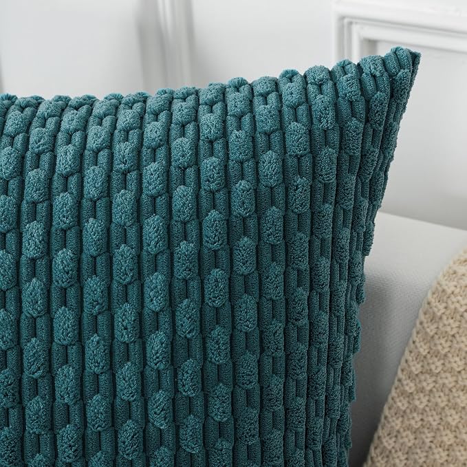 Kevin Textile Soft Corduroy 14"x36" Lumbar Pillow Cover 1 Pack, Teal Blue | Boho Stripe Plush Corduroy Decorative Oblong Cushion Cover Modern Farmhouse Home Decor for Sofa Couch Bed Chair