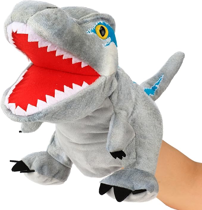 Cuteoy Plush Velociraptor Hand Puppet Stuffed Animal Toy Open Movable Mouth Creative Role Play Storytelling Dinosaur Plushies Gifts for Kids Toddlers Birthday Christmas