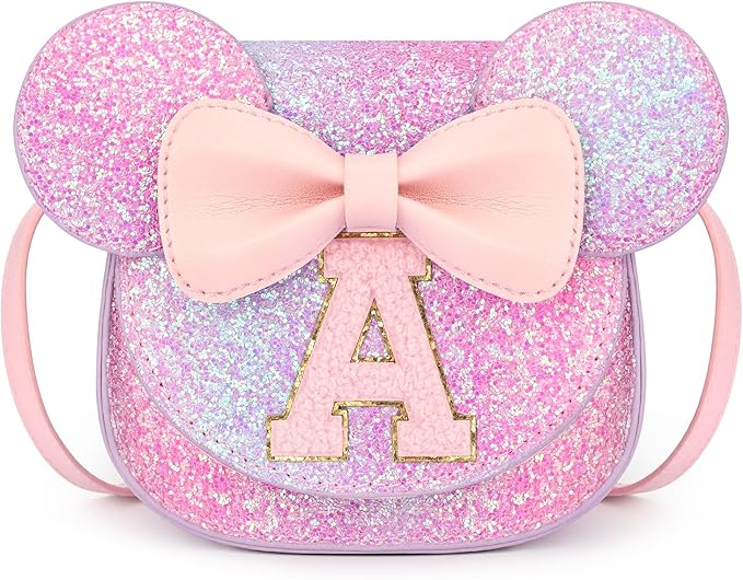 mibasies Toddler Purse Girl Gifts: Girls Birthday Gifts for 3-8 - Toys for Ages 2-4 Girls Mouse Ears Purse, Purple Rainbow, Letter A