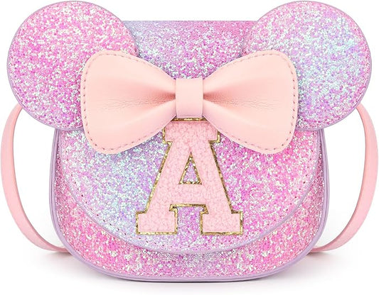 mibasies Toddler Purse Girl Gifts: Girls Birthday Gifts for 3-8 - Toys for Ages 2-4 Girls Mouse Ears Purse, Purple Rainbow, Letter A