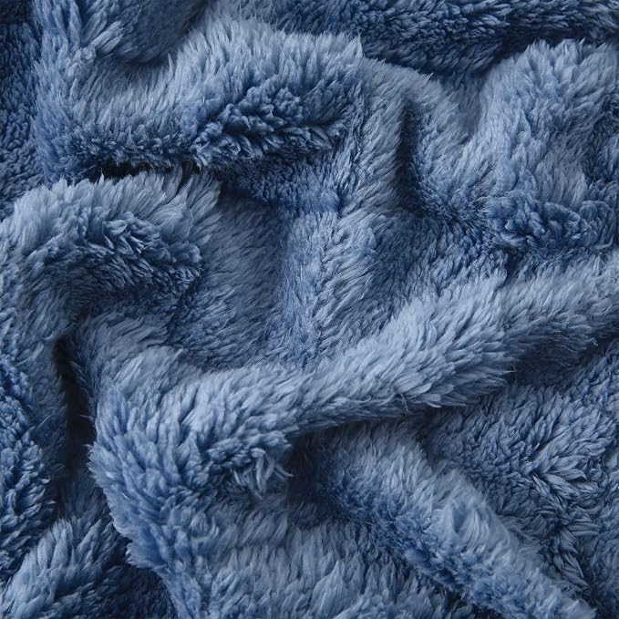 Dusty Blue Fleece Throw Blanket 108”×90”Checkered Design for Couch | Super Soft Cozy Plush Microfiber 3D Square Pattern Flannel Blanket for Sofa Bed Lightweight for Adults,Women