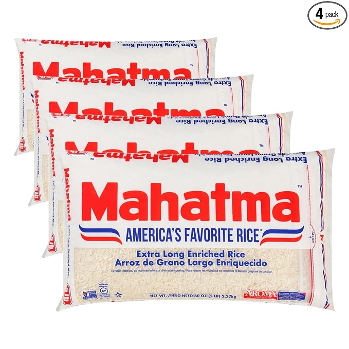 Mahatma Extra Long Grain Rice 5 Pound Rice-Bag, Gluten Free and Non-GMO White Rice Bulk Bag, (Pack of 4)