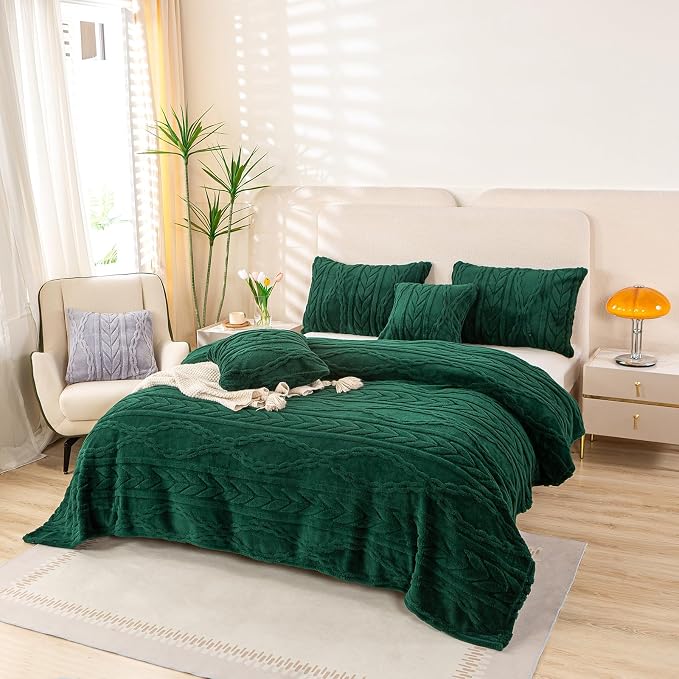 YUSOKI Sherpa Fleece Twin XL Size Blanket, Forest Green, 65"x90" | 3D Stylish Design,320GSM, Non-Shedding, Lightweight for All Season Use, stays fluffy after repeated washes, Perfect Gifts