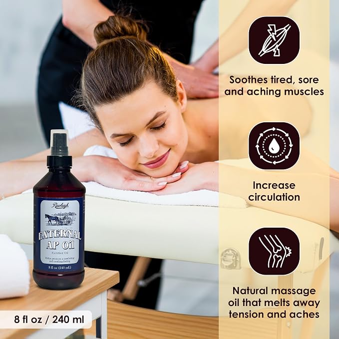 Rawleigh External AP Oil Spray: 8 fl oz, Fast-Acting Massage Oil, Soothe Tired, Sore and Aching Muscles, Fast-Absorbing, Methyl Salicylate, Clove & Peppermint Oils, Non-Greasy - Pack of 3