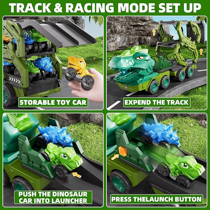 IHAHA 10 in 1 Dinosaur Truck Toys with 9 Dino Cars for Kids 3-5 Years, Dino Carrier Truck with Foldable Track, Spray, Light & Sounds, Birthday Gifts for Toddlers Boys Girls 3 4 5 6 7 8 Years Old