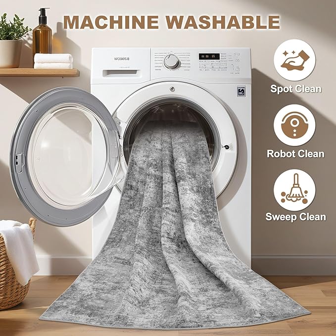 Nakagishi Boho 5x7 Area Rug Living Room Rugs Machine Washable Gray | Soft, Pet & Kid Friendly, Carpet for Living Room/Bedroom/Office/Kitchen/Nursery, Daily Home Decor Stain Resistant Moroccan
