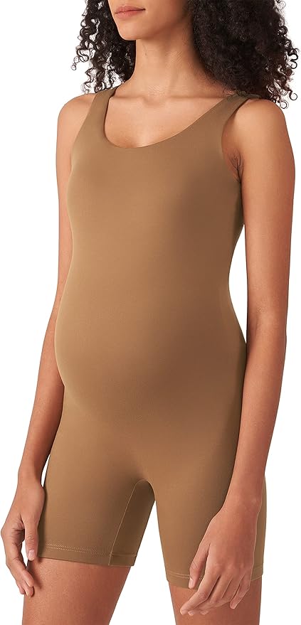 POSHDIVAH Women's Maternity Bodysuit Pregnancy Shapewear Double Lined Sleeveless Tank Top Shorts Romper Jumpsuit