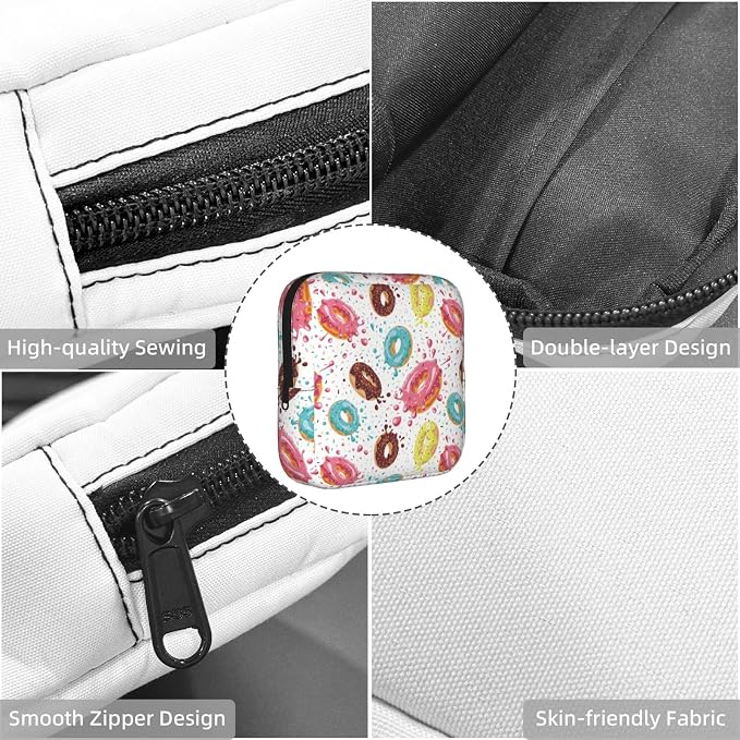 Donut Donuts Period Bag For Women,Portable Sanitary Napkin Period Pad Pouch For Purse, Small Make Up Bags