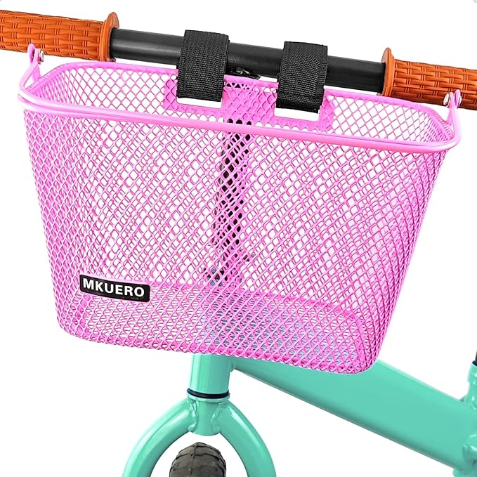 Kids Bike Basket - Front Bicycle Basket for Children, Metal, Cute Decorative Accessory for Kids Bikes & Scooters