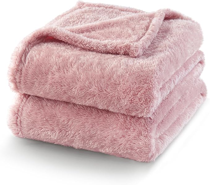 Exclusivo Mezcla Fuzzy Plush Fleece Bed Blanket Queen Size, Dusty Pink | 90x90 Inches, Super Soft and Cozy Bed Blanket, Fluffy Decorative Bedding for Livingroom, Bedroom, All Season