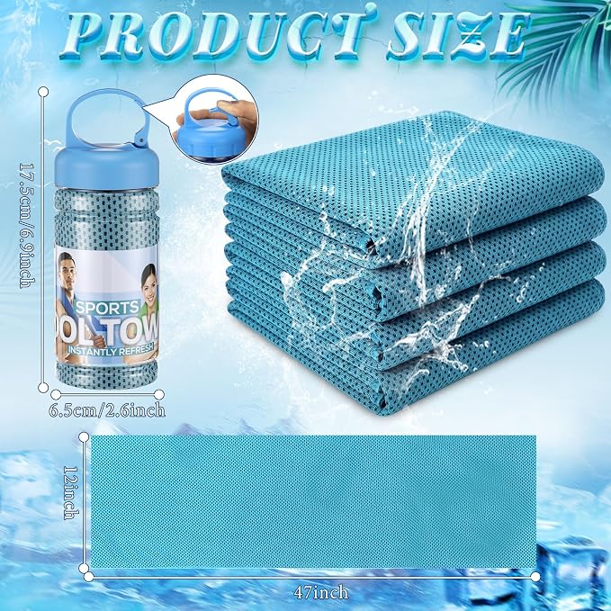 Honoson 10 Pcs Cooling Towels for Neck and Face, 47"x12" Sports Breathable Ice Towels Microfiber Chilly Sweat Rags with Portable Bottle for Gym Golf Athletes Yoga Workout Hot Weather (Light Blue)