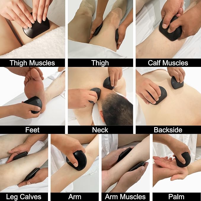 Master Massage 2-Piece Large Three Quarter Round Circle Circular Contour Hot Stones Set - Trigger Point and Acupressure Tools-Black Basalt Lava Rock Massage Tool Stones for Stone Massage - Large Size