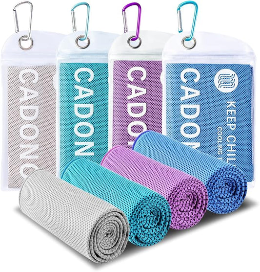 4 Pack Cooling Towel (40"x12"), Soft Breathable Chilly Towel, Ice Towel, Microfiber Towel for Yoga, Sport, Running, Workout,Gym, Camping, Fitness, Workout & More Activities(Multicolor)