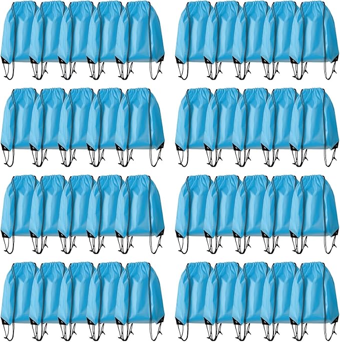 Drawstring Backpack Bulk 40Pcs Draw String Backpack Bags DIY Gym Sports Traveling Yoga Cinch Bag Sackpack Drawstring (sky blue light blue)