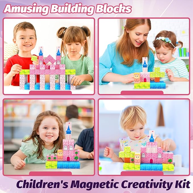 Magnetic Blocks, 48PCS 1inch Magnetic Building Cube Toys of Princess Castle Theme for Kids Boys Girls, Stacking Magnets for Kids, Birthday Gifts for Boys and Girls Age 3+ Years Old