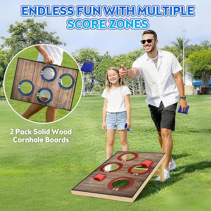 Corn Hole Toss Game for Adults 24x16 Inch Set - Portable Cornhole Board Set with Scoring Target Area, Bean Bags & Carrying Case | Family Kids Outdoor Backyard Beach Lawn Games