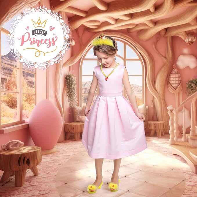 Princess Dress Up Shoes Set, Toddler Pretend Jewelry Boutique Kit, Girls Role Play Dress Up Toys, Princess Shoes Crown Necklace Earrings Ring Gift Set for Little Girls Aged 3-6 Years Old
