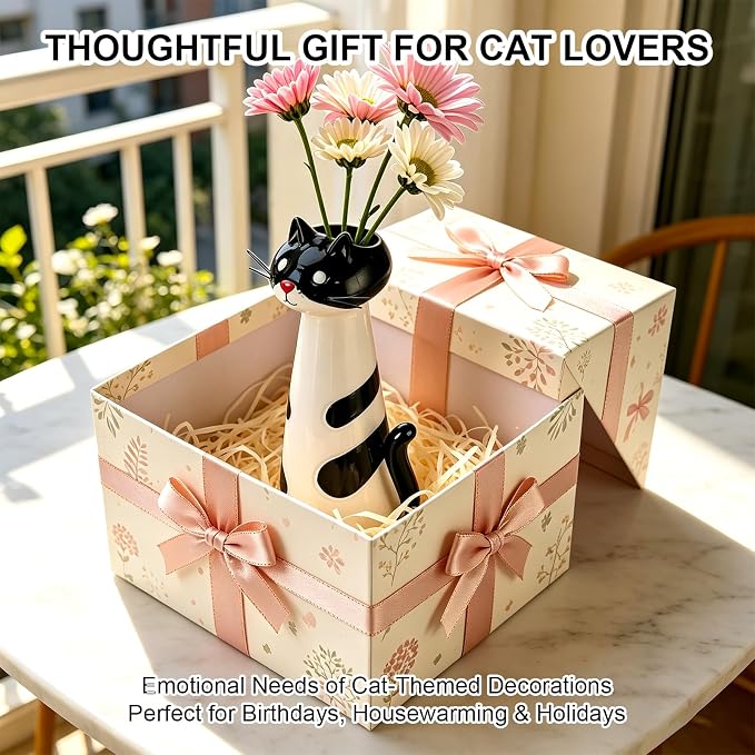 Cat Vase Planter, Cute Cat Figurine Flower Pot, Unique Decorative Resin Planter for Indoor Small Plants, Whimsical Desktop Ornament, Creative Housewarming Gift (Quirky Cat Vase)