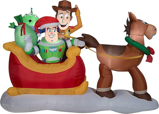 Gemmy Christmas Airblown Inflatable Toy Story w/Sleigh Scene Disney, 5 ft Tall, Multi