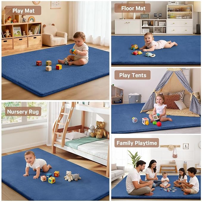 Baby Play Mat for Floor,Ultra Thick Elastic Foam 71"x79" Playmat Tummy Time Muscle Crawling Exercise Activity Cushion Gym Mat Nursery Playroom Area Kids Rug for Babies, Toddlers,Infants,Navy Blue