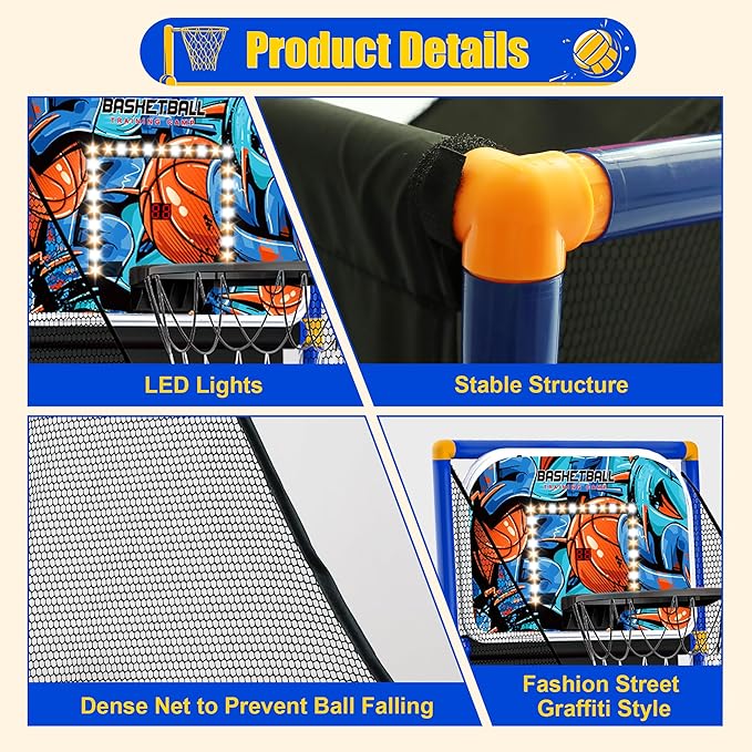 Kids Arcade Basketball Hoop with 4 Balls , Indoor Outdoor Single Shot Basketball Game for Toddler,Carnival Games Sport Toys Gifts for Boys Girls Ages 3-8 Years Old,Ideal for Competition,Pump Included