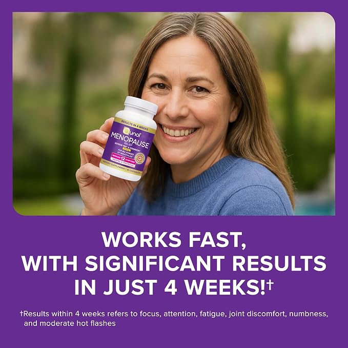 Qunol Menopause Relief Capsules, Peri to Post, Results in 4 Weeks, Hormone Free Support for Fatigue, Brain Fog, Hot Flashes, Night Sweats, Mood Swings & Sleep Disturbances, Plus Vitamin B6, 60 Count