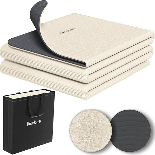 Readaeer Foldable Yoga Mat for Travel Folding Yoga Mat 6mm Thick with Carrying Bag, Non-Slip TPE Exercise Pilates Mat for 72" L x 24" W x 0.24 Inch