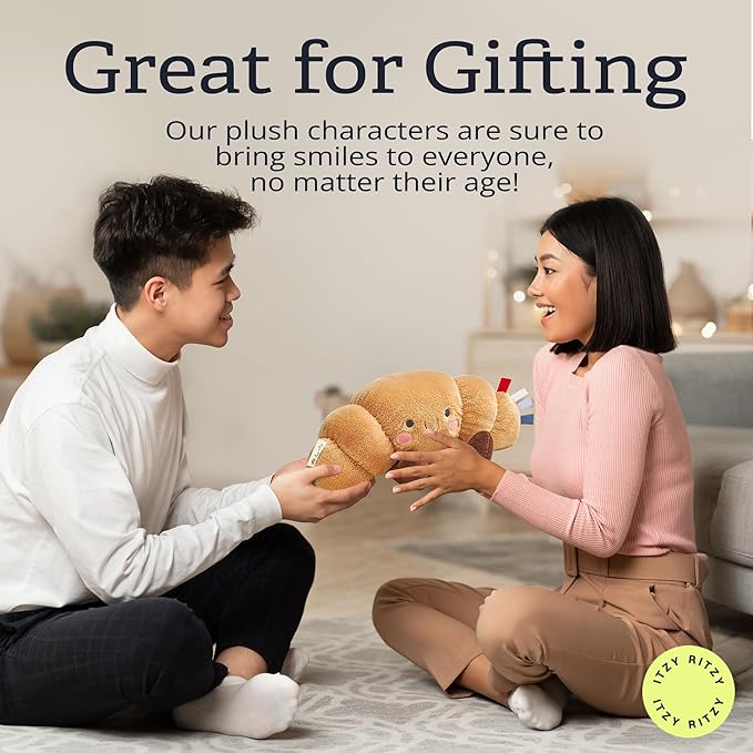 Itzy Ritzy Snuggles Plush Toy – Soft Stuffed Animal for Babies, Kids & Adults – Sensory Ribbons & Textured Fabrics for Tactile Play – Cozy & Cuddly Companion for Newborns & Up (Croissant)