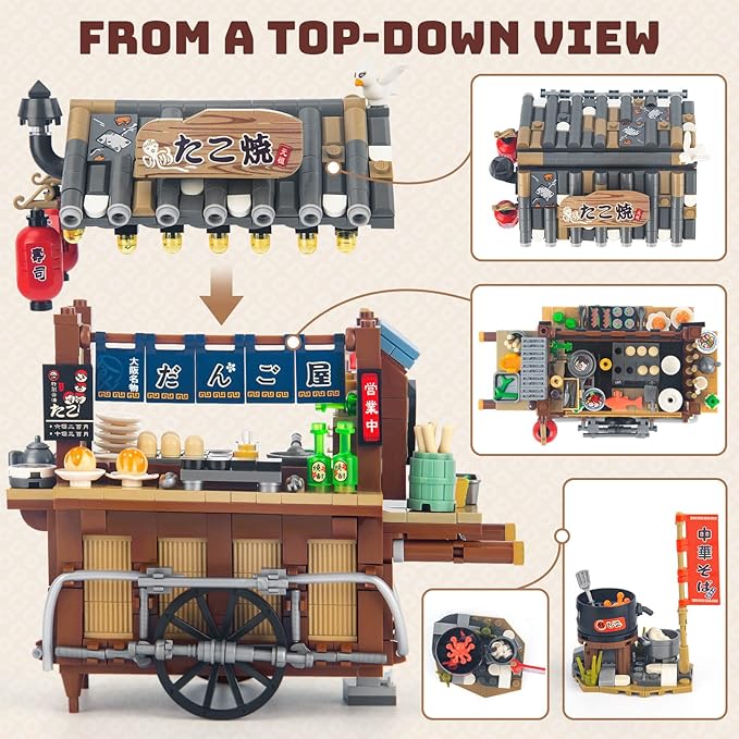 Japan Street Mini Building Set, MOC Cute Takoyaki Shop Creative Japanese Architecture Set, Collectible Gifts for Adults Kids 6-12, NOT Compatible with Classic Bricks (951 Pieces)