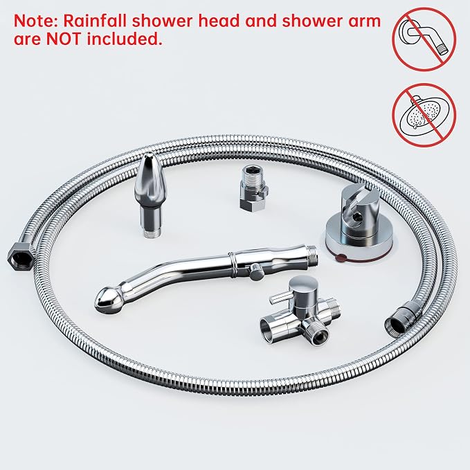 Shower Enema System with 100 Inches Hose, Water Control Valve, and Diverter, Douche Colonic Cleanse Kit for Most Shower Systems (Chrome)